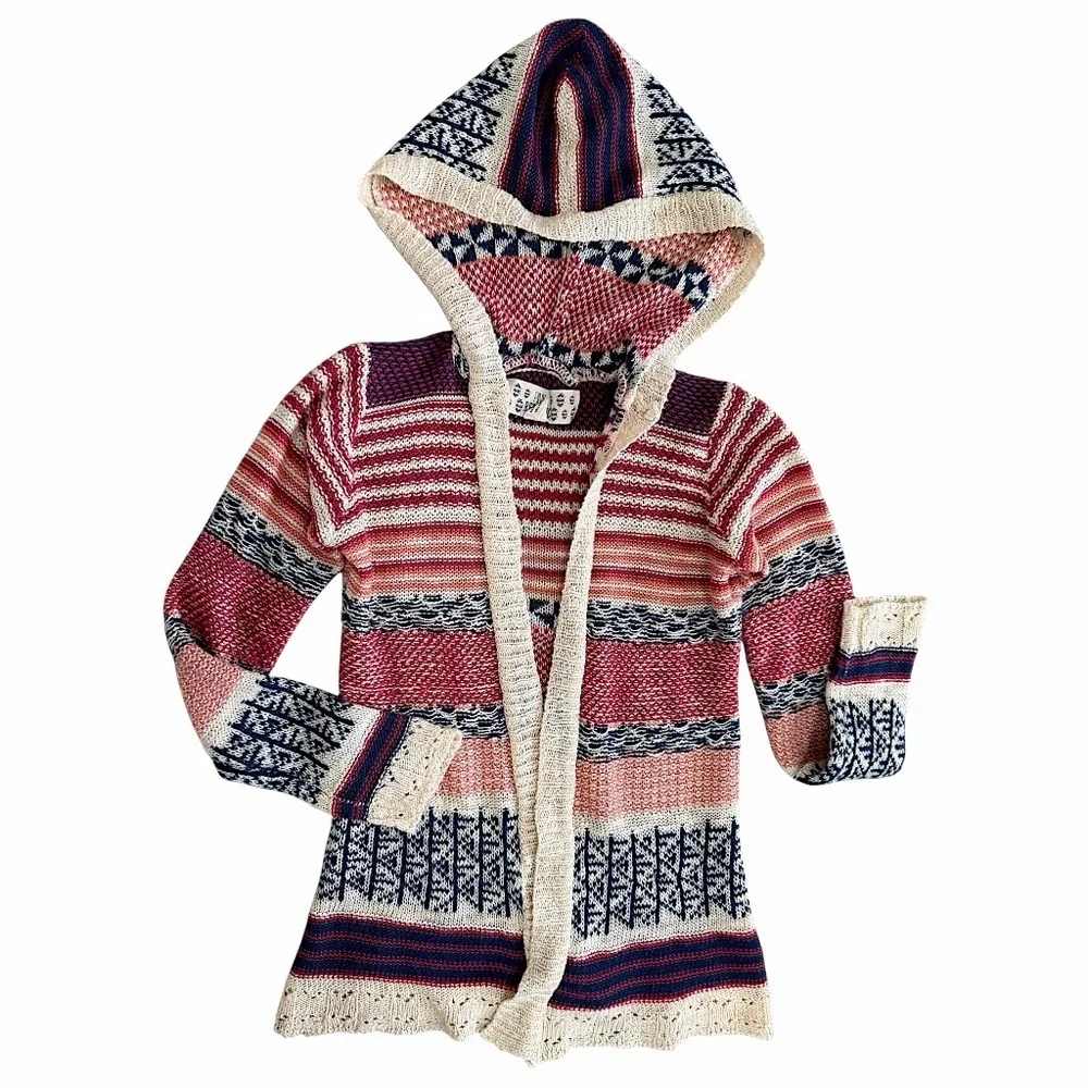 Y2k Toddler Girl Boho Knit Mixed Media Cardigan & Matching Jeans Set 3T